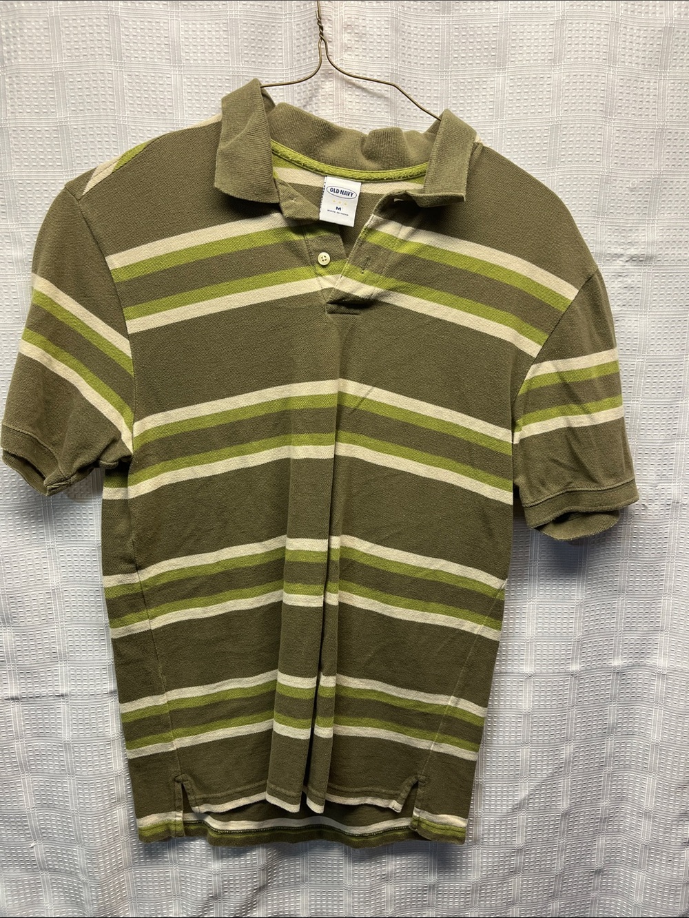 Old Navy Olive with Lime & Cream Striped Polo - Men